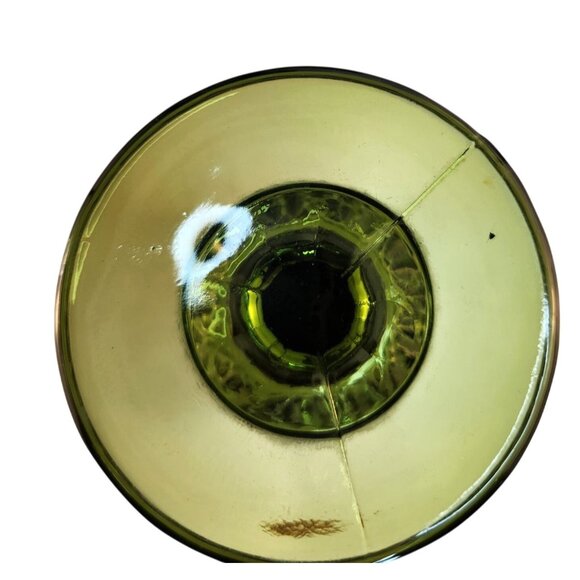 Vintage Green Glass Water Goblet Set Of 2 With Diamond Pattern Elegant Stemware - Picture 6 of 10